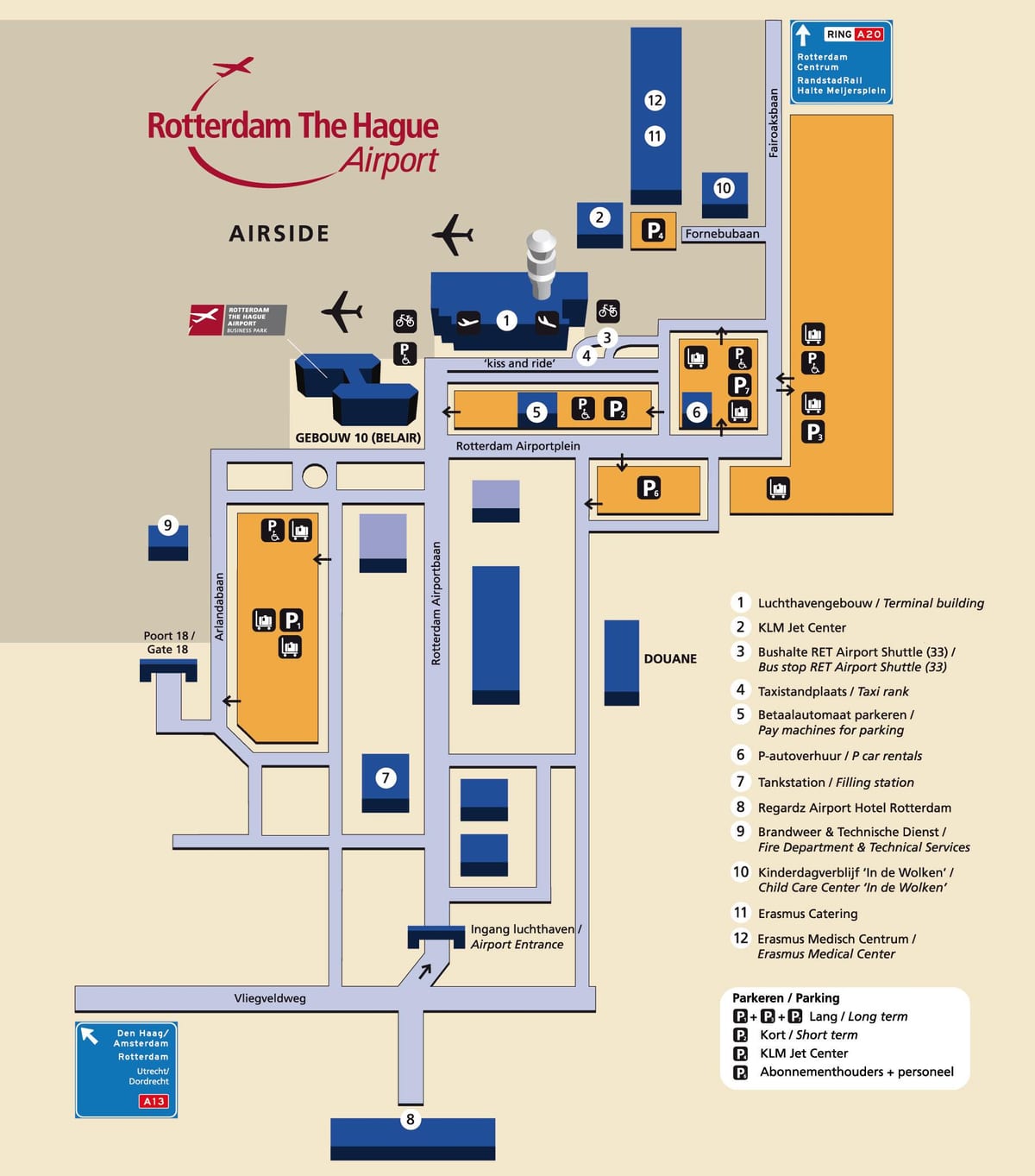 Mapa Rotterdam letiště 