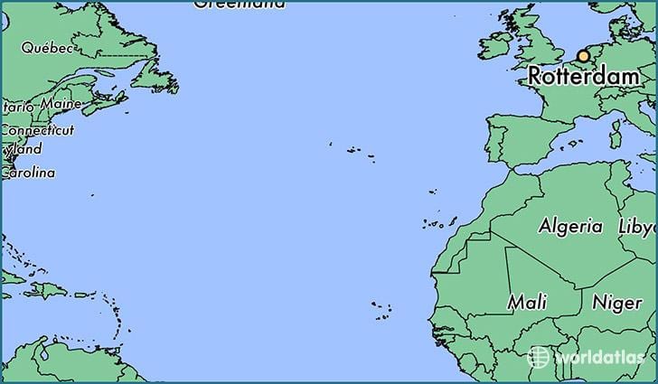 mapa Rotterdamu na světě 