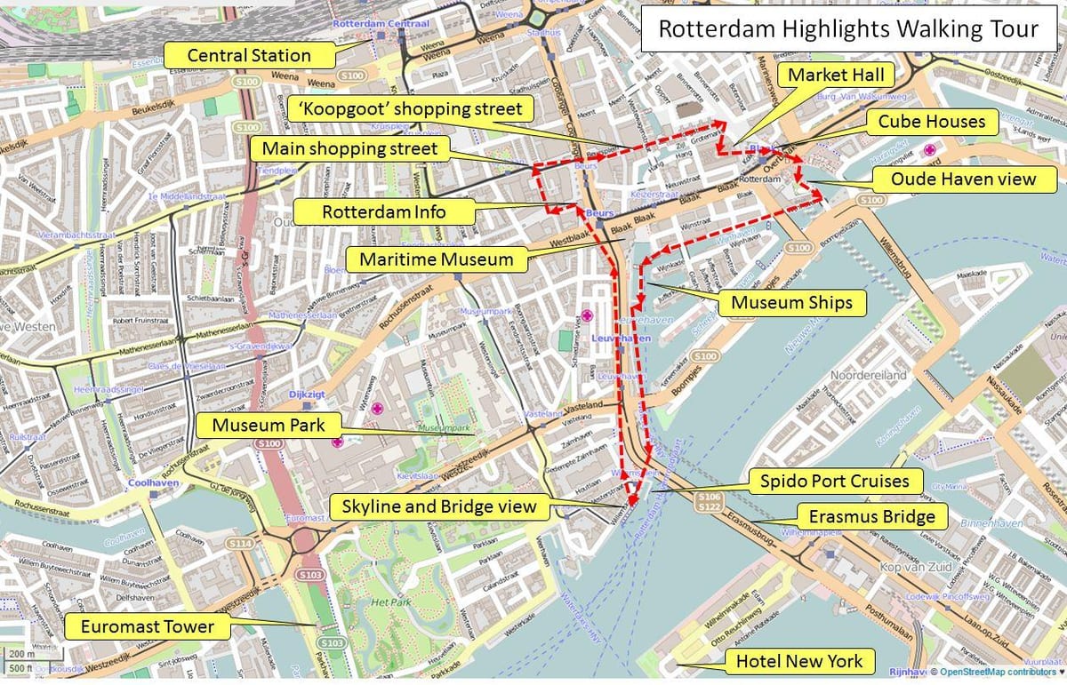 Mapa Rotterdamu pěší výlet 
